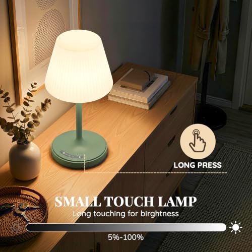 Image of Waterproof Shower Lamp Outdoor Cordless Table Lamp, 3-Color Dimmable -Green | 4000mAh, touch, weighted base, bathroom shower light, patio dinner, RV camping, charge your phones, memory night light