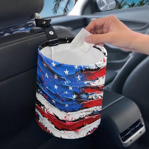 Image of Pensura Oil Painting American Flag Car Trash Can Multipurpose Collapsible Trash Container Car Organizer Mini Trash Can for Car Car Seat Back Use for Women Interior