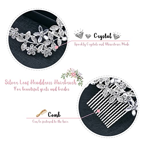 Bridal Flower Side Hair Comb,Bridal Hair Accessories Rhinestone Hair Comb Slides for Wedding Bridal Bridesmaid Woman Girl Mother Gift (Silver) - Image 4