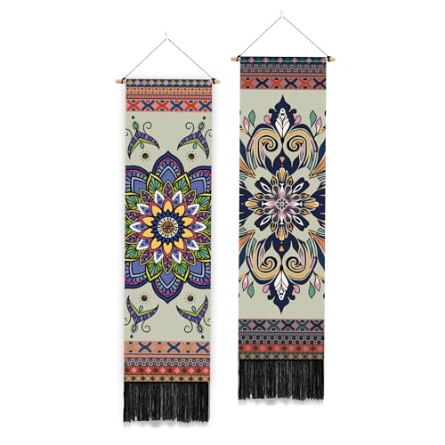 PLIGREAT 2 Pack Mandala Pattern Arazzo Da Parete, Bohémien Lungo Stretto Verticale Estetico for Camera Da Letto Soggiorno