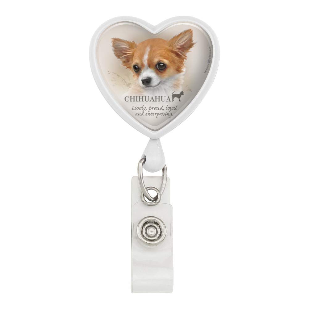 Chihuahua Dog Breed Heart Lanyard Retractable Reel Badge ID Card Holder - White