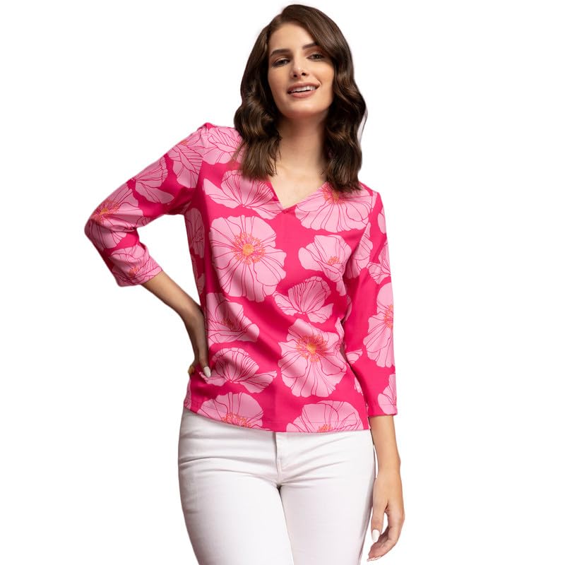 V-Neck Floral Top - Fuchsia-image-29