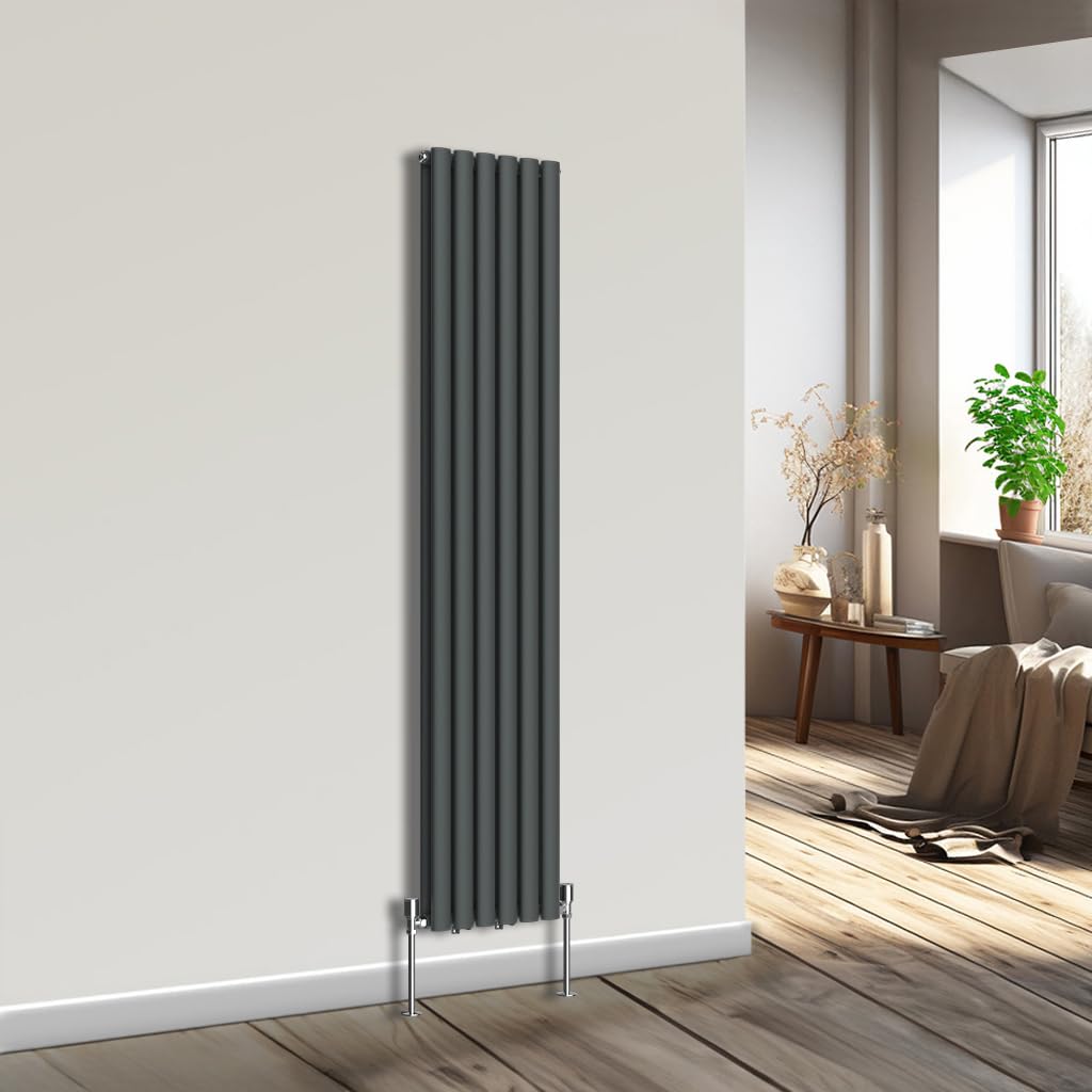 Nrg Anthracite Vertical Oval Column Radiator Bathroom Central Heating 1800X354mm Double Panel Radiators