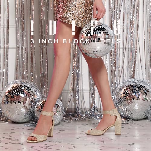 IDIFU Women's Candie-MI Peep Toe Low Block Heels Sandals Ankle Strap Comfy Chunky Wedding Dress Shoes2