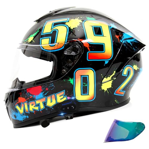 Casque de moto Bluetooth intégral pour voyager à deux avec double visière relevable et audio