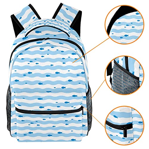 Mochila para portátil cómoda pez rayas azules ligera gran capacidad 3