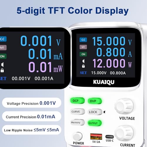 Image of Programmable DC Power Supply Variable 30V 10A KUAIQU Microcurrent 10μA Voltage Curve&Current Curve Lab Power Supply, Bench Power Supply with TFT Display /Memory /OVP /OCP for R&D /Lab /Precision Testing