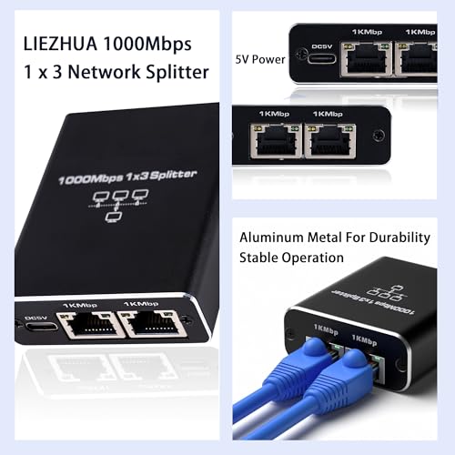 Image of Ethernet Splitter 1 to 3, 1000Mbps High Speed Ethernet Cable Splitter with LAN Cable Cat 6 [3 Devices Simultaneous Networking], Gigabit RJ45 LAN Network Extension for Cat8 /7 /6 /5e /5 Cable
