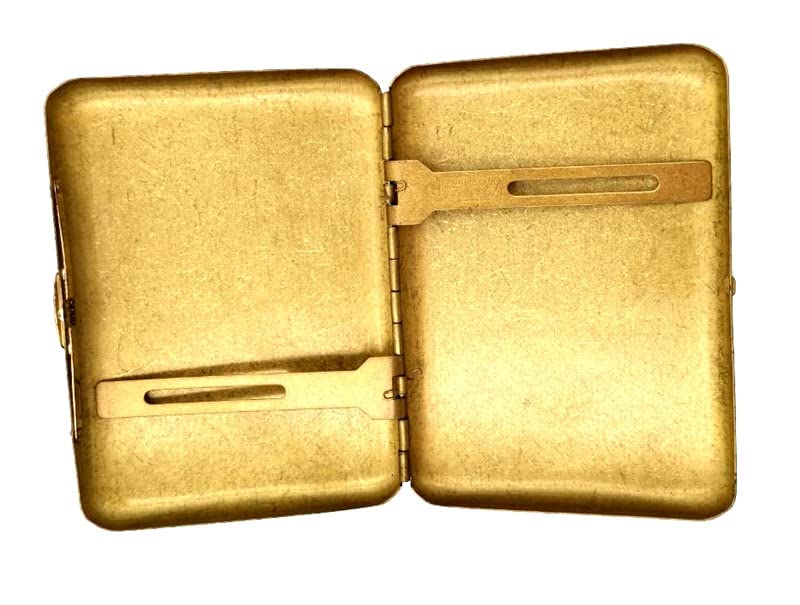 Collectable Vintage Solid Brass Copper Cigarette Case Holder Box,Slim Metal Cigarette Box Gold Cigarette Protector for 16 Regular Cigarettes