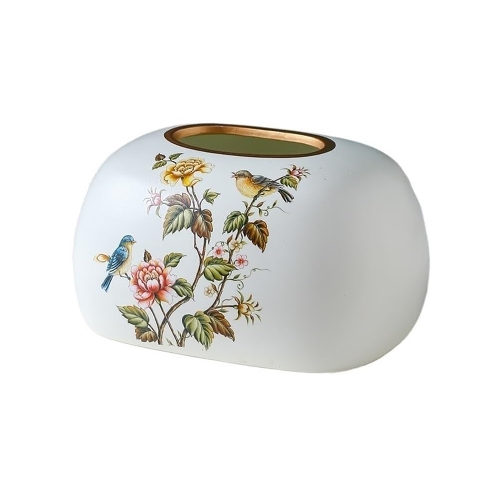 Tissue Holder Dispenser Tissue Box Bird Pattern for Living Room Tabletop Ceramic Napkin White for Living Room
