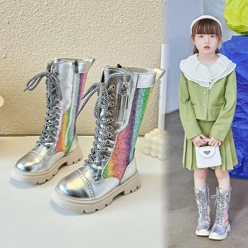 TangDao Girls Knee High Boots with Side Zipper Lace-up Sparkly Riding Shoes Girl's Waterproof Fashion Dress Princess Shoes Girls Leather Tall Winter Boots2