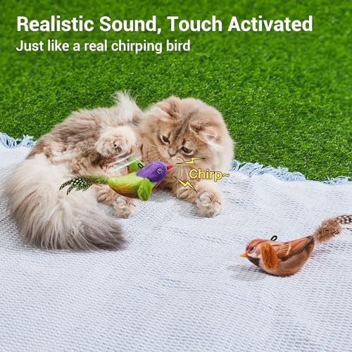 Potaroma Chirping Bird Cat Toys Pack of 2 Catnip SilverVine, Interactive Lifelike Tweets, Kitty Kitten Indoor Cat Kicker Exercise 3.5 Inches