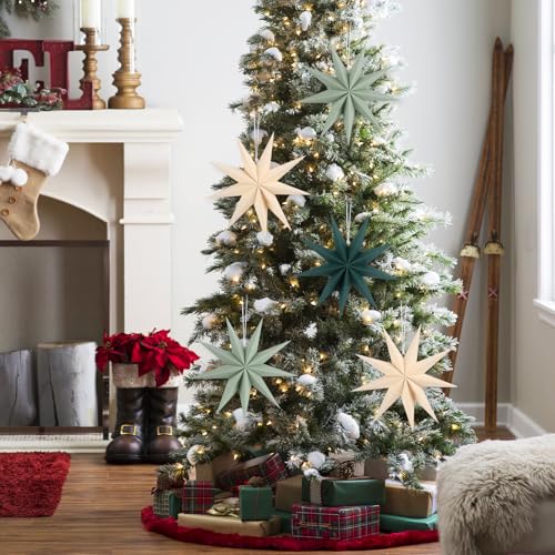 Image of 12 Inches 5 PCS Beige Green Sage Green Paper Star Lanterns Christmas Party Decorations Hanging Stars Christmas Party Decorations Wedding Birthday Christmas Home Party Decorations(9 Pointed)