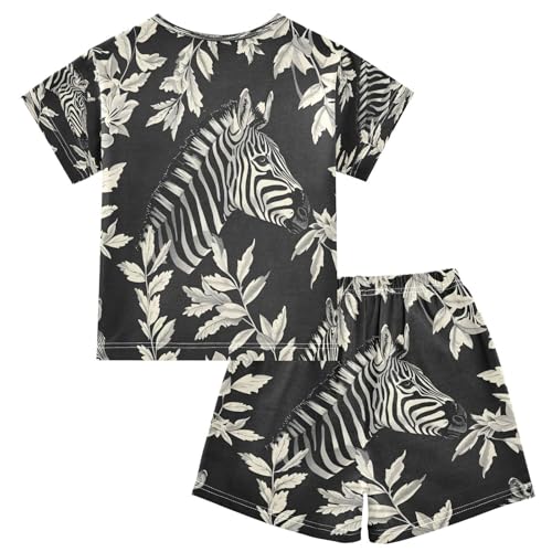 senya Short Sleeve Pajamas Sets Summer Cotton Sleepwear Zebra and Leaves2
