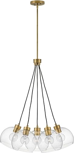 Lark Rumi - Lámpara de araña colgante de 22.0 in, altura ajustable, fácil de limpiar, cinco orbes de vidrio transparente - en latón lacado