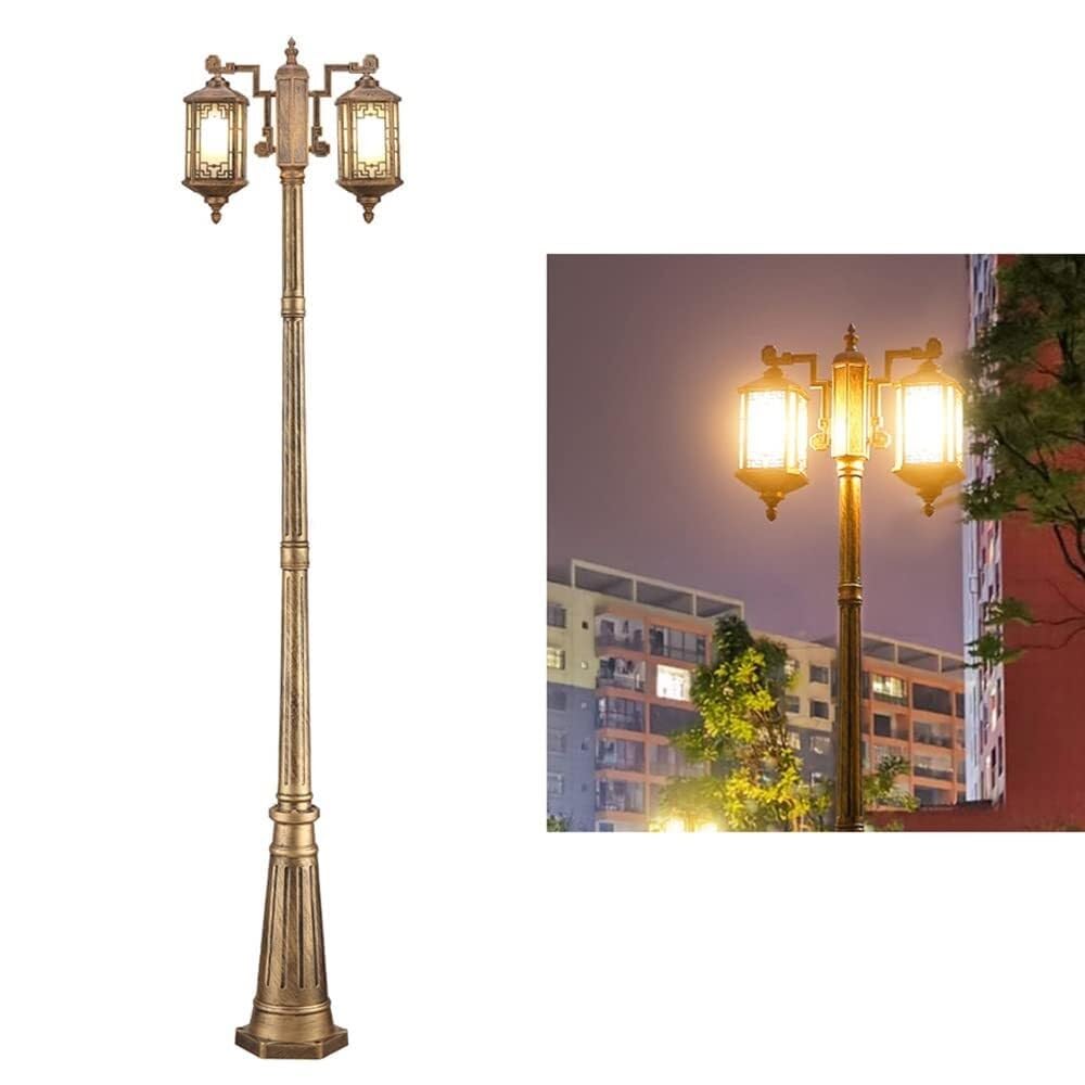 QUSYZD 175Cm Outdoor Garden Lamp Post Light, Vintage Aluminum Pillar Lamp, Ip65 Waterproof Glass Lantern Street Light, Mains Powered Pathway Lighting Fixture, 225Cm Option Avai,175cm