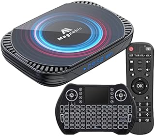 Newest Android TV Box 11.0, Amlogic S905X4 64-bit Quad Core 4GB RAM 64GB ROM USB 3.0 BT 4.1 Ultra HD 4K 8K HDR AV1 2.4G 5.8G Dual Band WiFi 100M Ethernet with Backlit Mini Keyboard Set Top TV Box