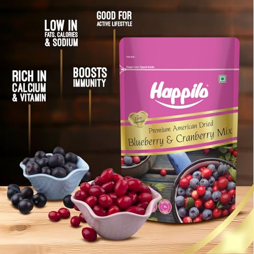 Image of Happilo Premium Dried Blueberry Cranberry Duet 200g (Pack Of 3), Rich in Antioxidants, Fiber and Essential Nutrients, Wholesome Treat