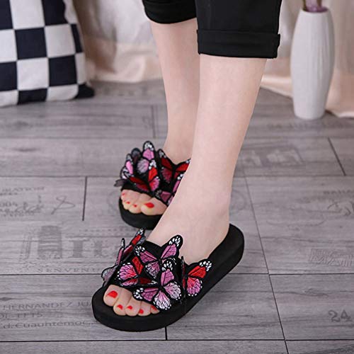 Image of MIOKE Summer Flat Slide Sandals For Womens Butterfly Platform Low Heel Comfy Nonslip Casual Beach Sandals