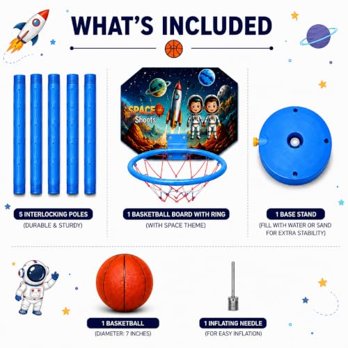 Image of Basketball Set for Kids | Space Theme Adjustable Stand with Ball