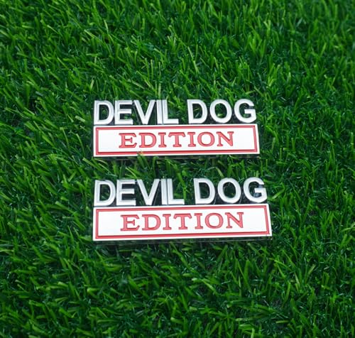 Image of 2pc Devil Dog Edition Emblem 3D Dog Edition Fender Tailgate Badges Bumper Decal Sticker Nameplate for Universal Vehicle, Car, Truck, SUV Motorcycle Accessories Decoration (Silver Red)