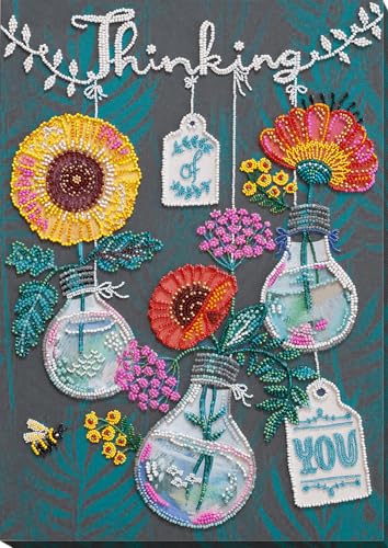Image of Wizardi Bead Embroidery Kit - Thinking of You. Colorful Beads, Beading Needles. DIY Kit. Embroidery for Beginners. Home Decor. AB-816 Abris Art
