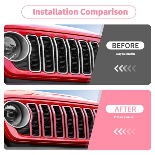 Image of Linskip for 2024-2025 Jeep Wrangler JL 4XE & Gladiator JT Grille Inserts, Meshless Grille Bezel Covers for Jeep Wrangler Sport Rubicon Sahara Willys Mojave Rubicon,Exterior Accessories(Pink)