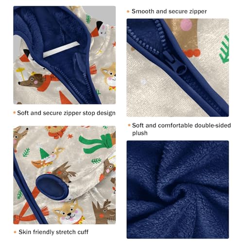 Cute Cartoon Dogs Wearing Christmas Hats Girls Fleece Jacket Girls Fall Jacket Girls Zip Up Hoodie Girls Sherpa Jacket 2-10T3