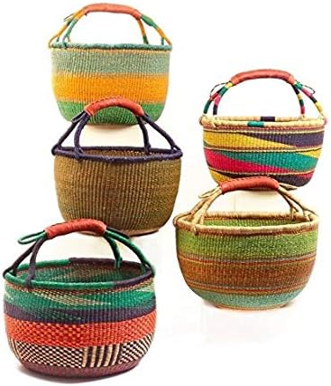 SHOPPING BASKET 14" - 16" HANDMADE GHANA BOLGA AFRICA - FAIR TRADE (COLORS VARY) 1 EA