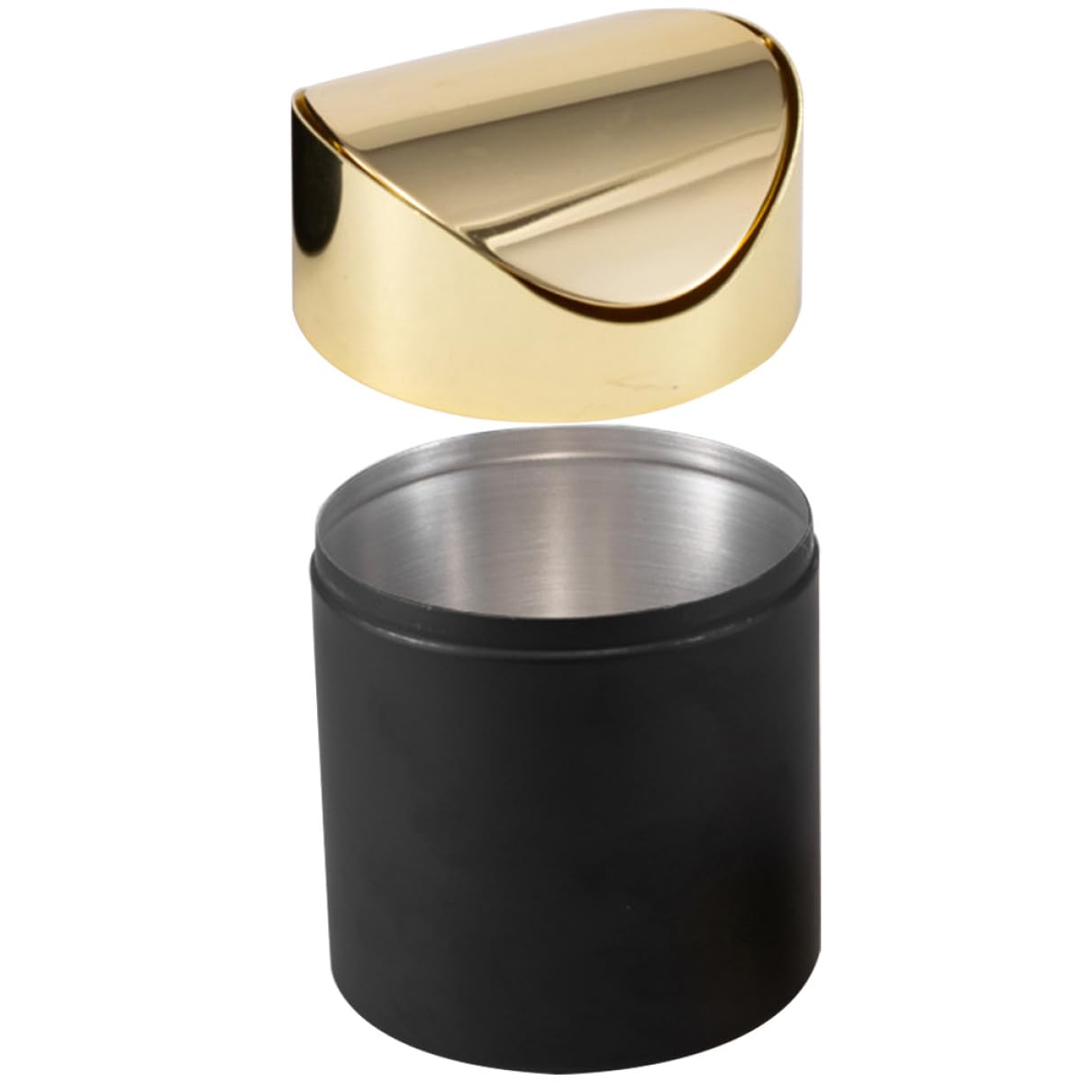 Cestino per Rifiuti da Scrivania in Acciaio Inox 304 Mini con Coperchio Cestino per Carta da Ufficio e Soggiorno Compatto da Tavolo Salvaspazio in Metallo Dorato