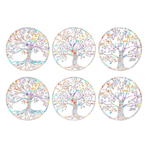 OUDQFCJ Lot de 6 autocollants de fenêtre anti-collision pour empêcher les oiseaux de voler dans la fenêtre (arbre de vie, lot de 6)