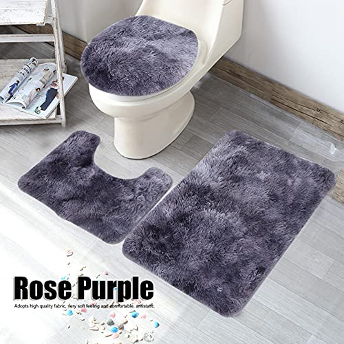 MIWEITOO Badematten-Sets, 3-teilig, Rutschfester Chenille-Badeteppich, weicher, Rutschfester Toilettendeckelbezug, Badematte, Konturteppich, Heimdekoration(grau) – Bild 4