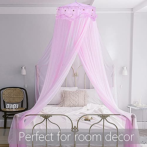 Jeteventy Bed Canopy, Bed Curtain For Single To King Size Canopy Curtains For Baby Kids Adult Round Lace Dome Quick Easy Installation For Bedroom Decoration, Camping (Purple) #TOP4
