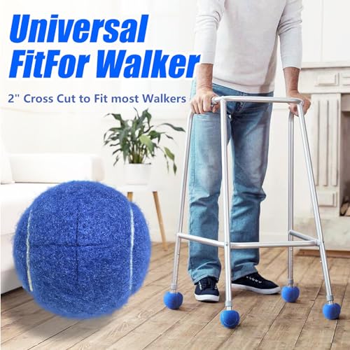 Image of Walker Tennis Balls, Precut Tennis Balls for Walkers, Walker Glide Balls for Chairs, Desks, Furniture Legs and Floor Protection, Heavy Duty Long Lasting Felt Pad Glide Coverings -4PCS Blue