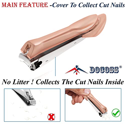 Image of DOCOSS Stainless Steel Professional Nail Cutter Kit,Nail Cutter With Catcher & Filer Kit Set for Women (Rose Gold)
