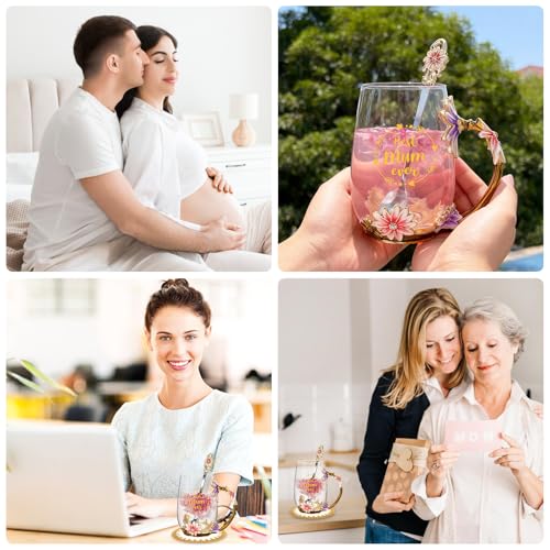 DOITGO Mothers Day Gifts for Mum from Daughter Son,12 Oz Flower Glass Coffee Mugs Tea Cup with Spoon,Mum Birthday Gifts for Stepmum Wife,Mothers Day Presents for Grandma Women on Christmas - Image 9