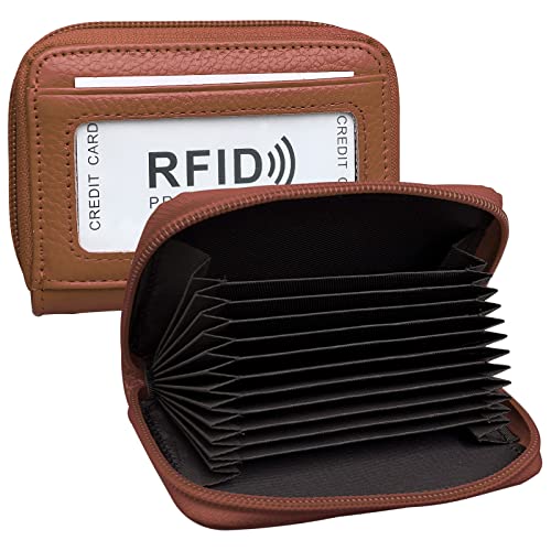 Image of RFID Blocking Genuine Leather Credit Card Case Holder Security Travel Wallet (Light brown)
