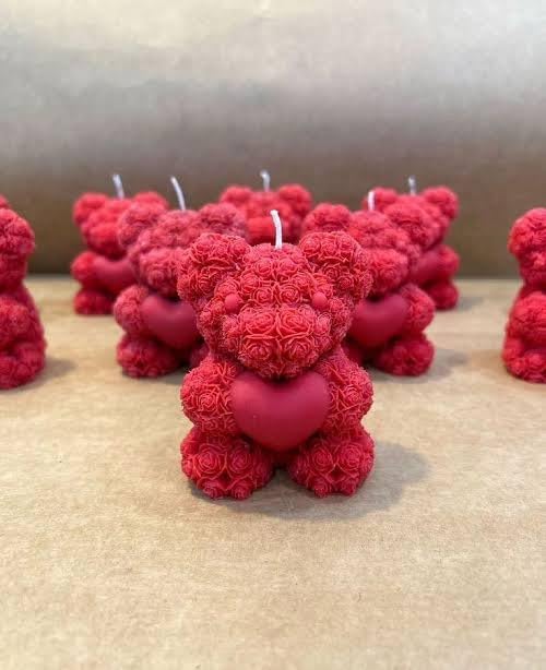 Decorative Rose Teddy Bear Scented Candles, Red, Set of 2, Romantic Heart Design, Romantic Gift, Valentine Day Gift, for her