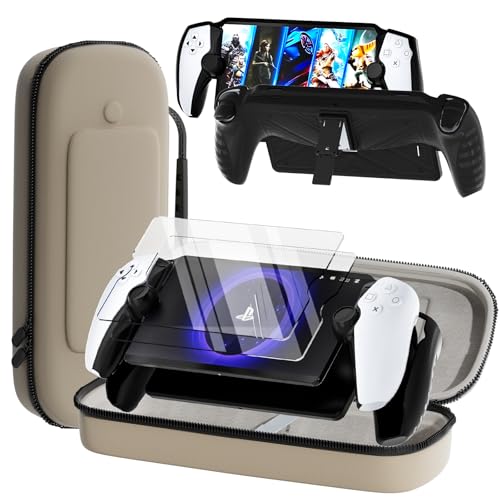 QUAGGY 3-in-1 Accessoris Kit Compatible with PlayStation Portal, EVA Carrying Case for PS Portal with Clear Skin Protective Cover, 2 Pack Screen Protectors