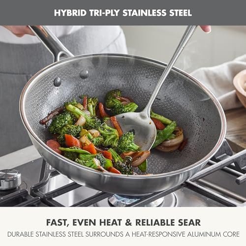 GreenPan Hybrid 11” Nonstick Stainless Steel Wok Pan, APEX Tri-Ply Thermobond PFAS-Free Ceramic Skillet, Induction & All Cooktop Compatible, Oven Temp to 850°F, Dishwasher Safe, Silver - Thumbnail 2