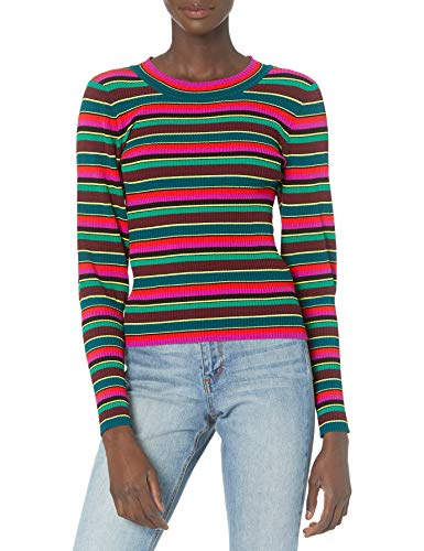 MILLY Women's Stripe Rib Poof Sleeve Pullover, Multi, S