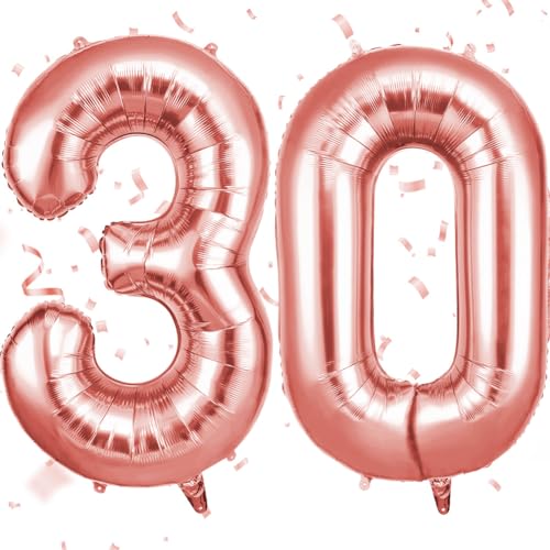 OFFCUP Zahlen Luftballon 30 Geburtstag Roségold Folienballon Zahl 30 40 Zoll Helium Ballons Riesen 101cm Geburtstag Mädchen Junge PartyDeko Ballon Zahl Deko zum Jubiläum Neujahr Hochzeit