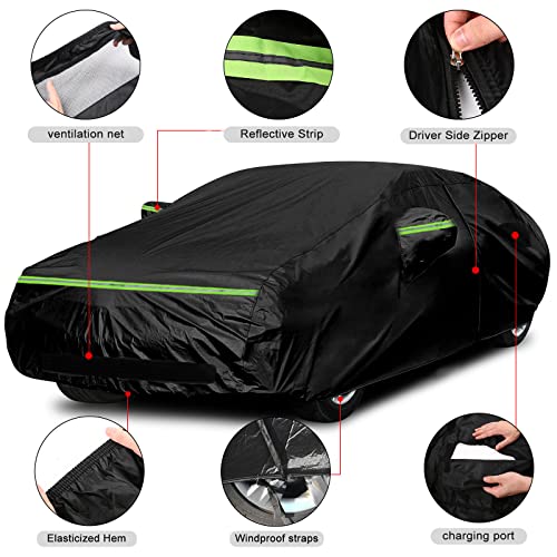 Image of Waterproof Car Cover Replace for 2017-2025 Tesla Model 3, 6 Layers All Weather Custom-fit Car Cover with Zipper Door & Windproof Bands for Snow Rain Dust Hail Protection
