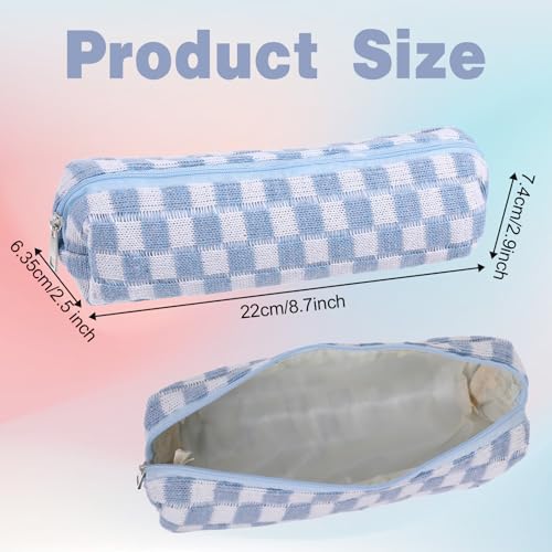 Image of Pencil Case Bible Pencil Pouch Portable Pen Case Aesthetic Lightweight Cute Pen Bag Foldable Plaid Design Storage Bag Fit for Storing Press Pens Makeup Brushes Eyeliners and Small Office Items (Blue)