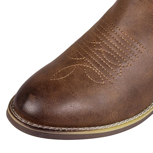 Image of J's.o.l.e Chelsea Cowboy Boots for Men Western Round Toe PU Leather Dress Casual Work Ankle Boots Brown