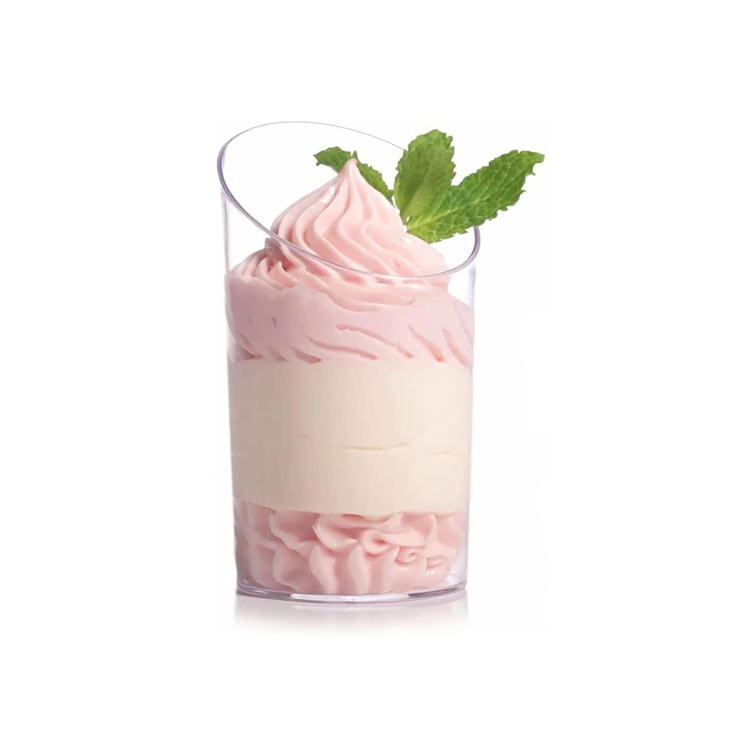 Fhintory 50 Pack Angled Mini Dessert Cups, 75ml Clear Plastic Parfait Cups, Mini Cheesecake Pots Round, Reusable Dessert Bowls for Mousse and Ice Cream