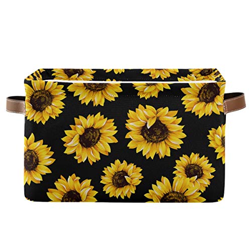 Image of Rectangular Storage Bin Beautiful Sunflowers Basket with Handles - Nursery Storage, Laundry Hamper, Book Bag, Gift Baskets
