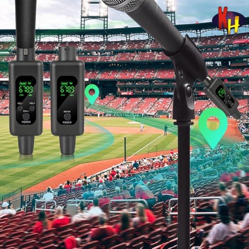 Image of kh Professional Dual Wireless UHF Microphone System - 1 XLR Transmitter & 2 Receivers Kit for Dynamic & Condenser Microphones, Electric Guitar, Organ & Amplifier - Rechargeable Plug-and-Play