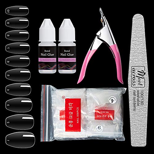 500pcs Clear Acrylic Nails Short Coffin Shaped Ballerina Nails Tips Set with Nail Clipper and Nail Files