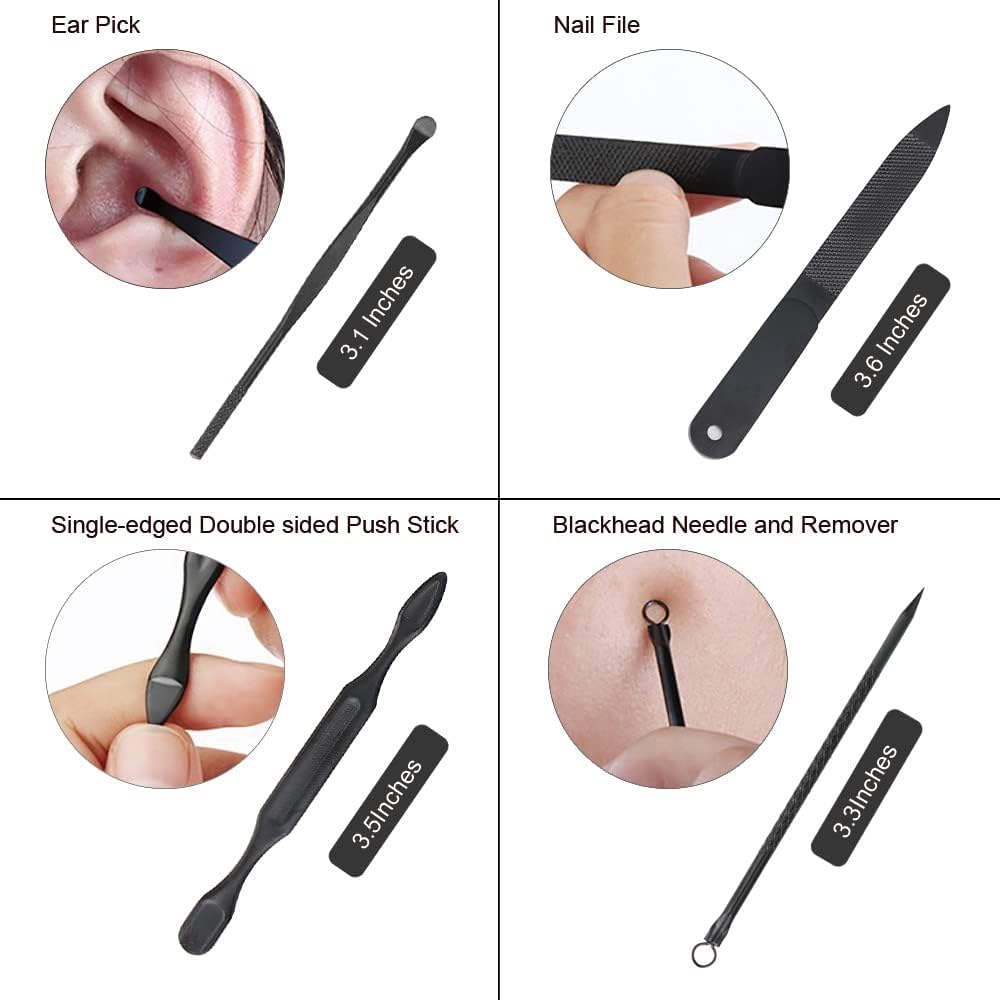 WAZDORF 12-in-1 Manicure Pedicure Kit | Stainless Steel Grooming Set | Nail Cutter for Women | Nail Scissors | Blackhead Remover Tool | Acne Needle | Professional Nail Care Leather Case - Image 6 thumbnail